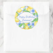 カスタム レモン ブルー ホワイト ギンガム ラウンドシール (バッグ)