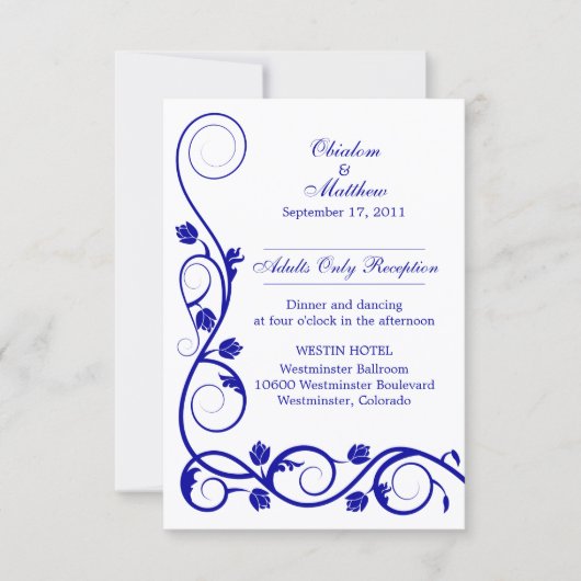 カスタム ロイヤルブルーのスワール レセプションカード 招待状 (正面)