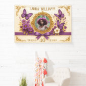 カスタム ロイヤル ゴールド パープル バタフライ バースデー パーティー 横断幕 (インサイチュ)