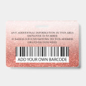 カスタム、ロゴ名バッジ |ピンクグリッター バッジ (裏面)