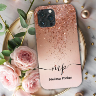 カスタム ローズゴールド グリッター ドリップ モノグラム iPhone 13 PRO MAXケース