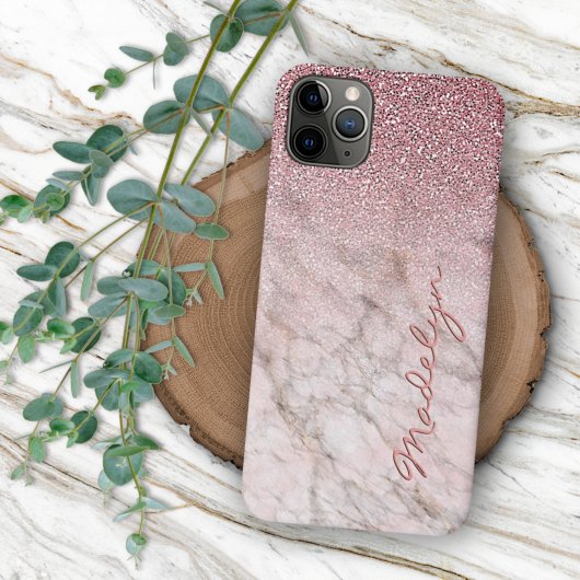カスタム ローズゴールド グリッター ブルッシュピンク 大理石柄 Case-Mate iPhoneケース
