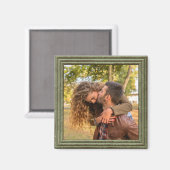 カスタム ヴィンテージ グリーン 偽木 フォトフレーム マグネット (正面/裏面)