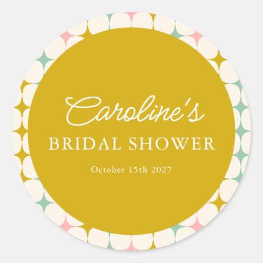 カスタム ヴィンテージ ジオメトリック パステル ブライダル シャワー ラウンドシール (正面)
