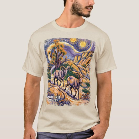カスタム ヴィンテージ ジョシュアツリー野生動物ヒツジ絵画 Tシャツ (正面)