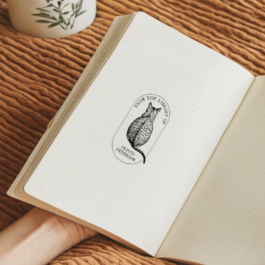 カスタム ヴィンテージ ネコ 本のライブラリーから ラバースタンプ