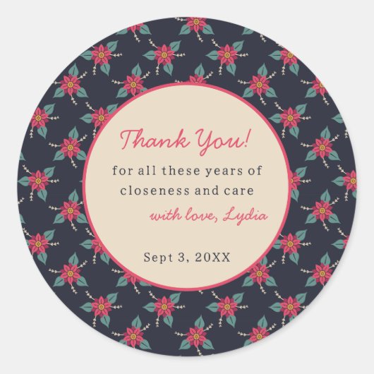 カスタム ヴィンテージ フラワー サンクス スティッカー ラウンドシール (正面)