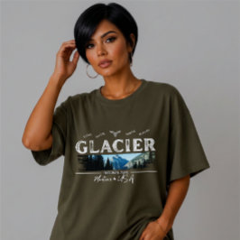 カスタム ヴィンテージ ブラシストローク グレイシャー ナショナル パーク Tシャツ