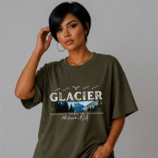 カスタム ヴィンテージ ブラシストローク グレイシャー ナショナル パーク Tシャツ