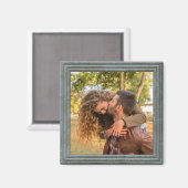 カスタム ヴィンテージ ライトブルー 偽の木製フレーム マグネット (正面/裏面)