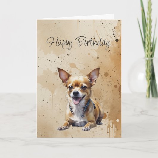 カスタム 一般 誕生日 かわいい チワワ 犬 カード (正面)