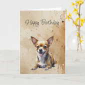 カスタム 一般 誕生日 かわいい チワワ 犬 カード (黄色い花)
