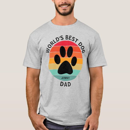 カスタム 世界一の愛犬家パパ 肉球 レトロサンセット Tシャツ (正面)