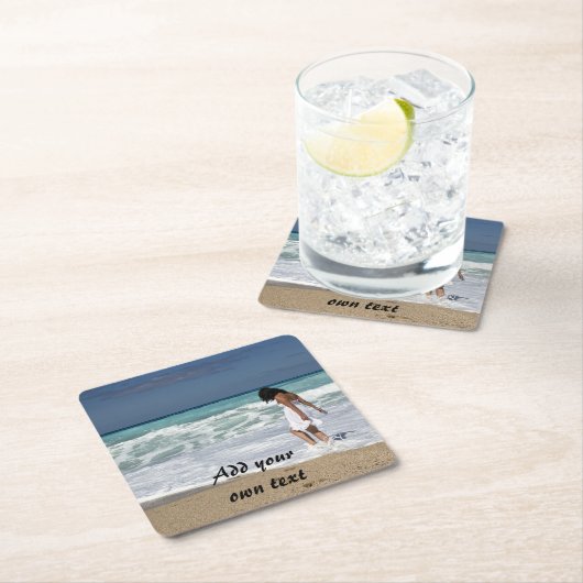 カスタム.写真と文字。 スクエアペーパーコースター (インサイチュ)