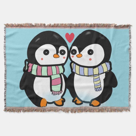 カスタム 冬のペンギンの愛 スローブランケット (正面)