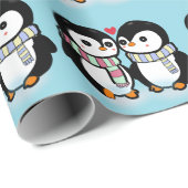 カスタム 冬のペンギンの愛 ラッピングペーパー (ロールコーナー)