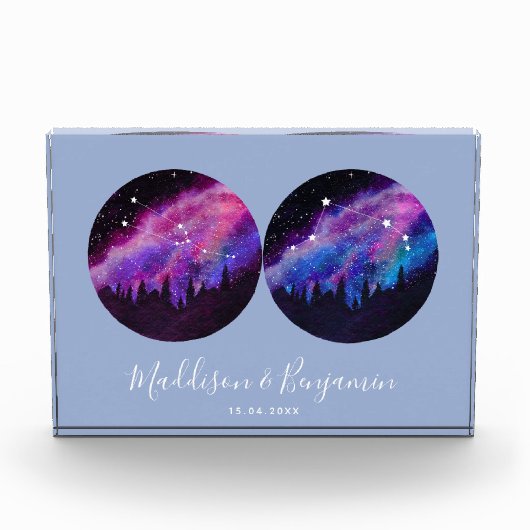 カスタム〔占星術の〕十二宮図カップル占星術 フォトブロック (正面)