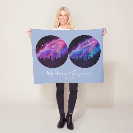 カスタム〔占星術の〕十二宮図カップル占星術 フリースブランケット (インサイチュ)