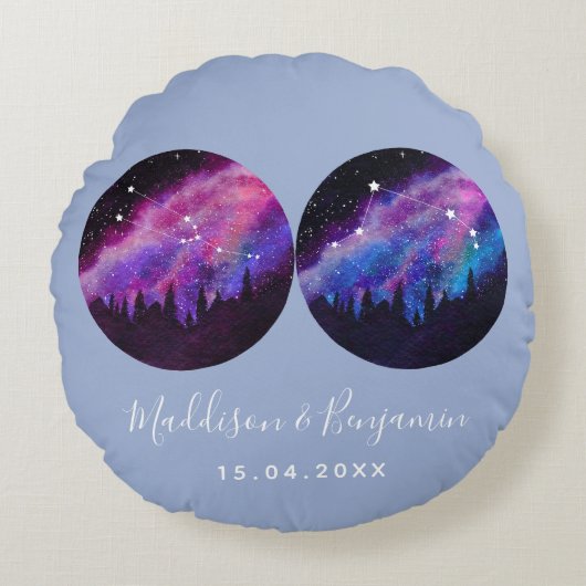 カスタム〔占星術の〕十二宮図カップル占星術 ラウンドクッション (正面)