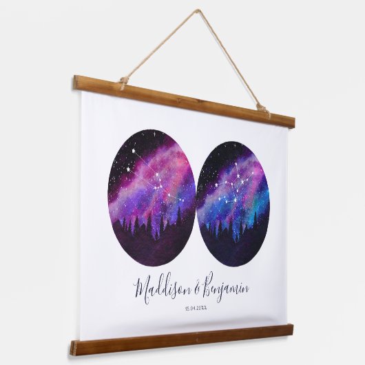 カスタム〔占星術の〕十二宮図カップル占星術 吊り下げ型タペストリー (傾斜あり)