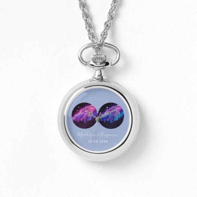 カスタム〔占星術の〕十二宮図カップル占星術 腕時計 (正面)