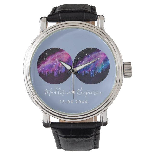 カスタム〔占星術の〕十二宮図カップル占星術 腕時計 (正面)