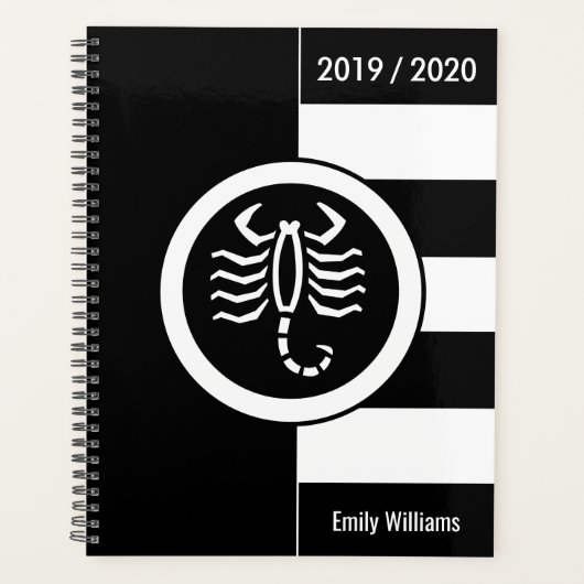カスタム〔占星術の〕十二宮図サイン蠍座白黒 プランナー手帳 (正面)