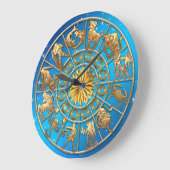 カスタム〔占星術の〕十二宮図サイン金ゴールド星太陽占星術 ラージ壁時計 (傾斜)