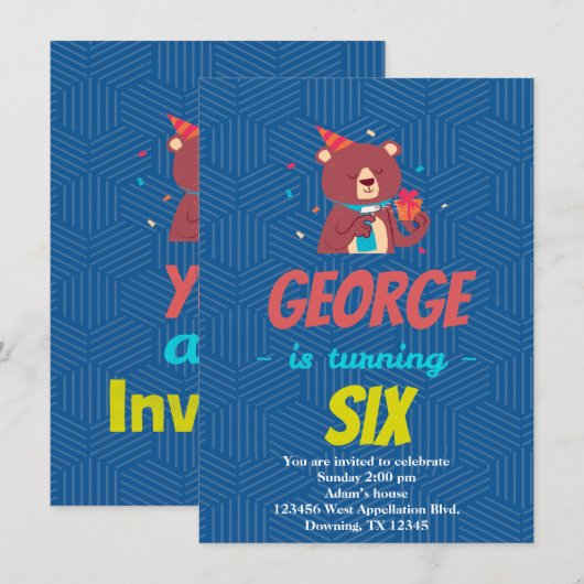 カスタム 子ども 熊 プレゼント カートゥーン 誕生日 招待状 (正面/裏面)