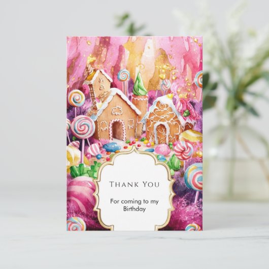 カスタム 子供のキャンディランド誕生日 サンキューカード (スタンド正面)