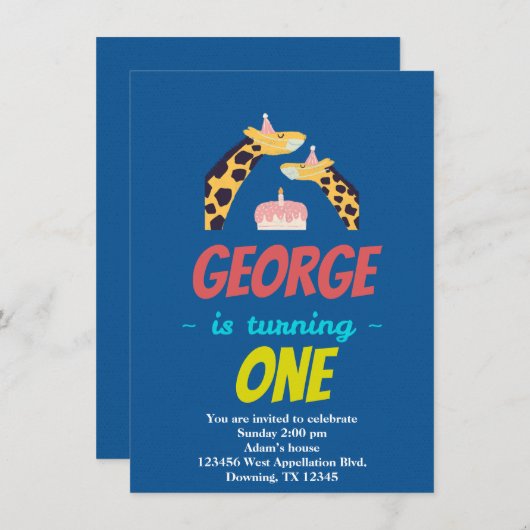 カスタム 子供のキリン マスク カートゥーン インビテーション - (正面/裏面)