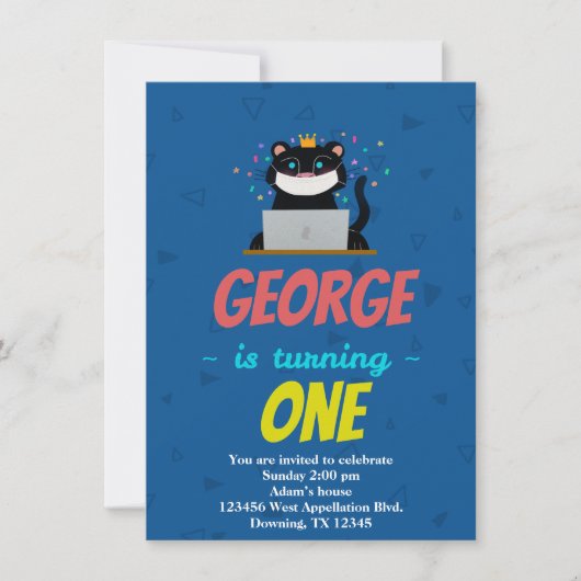 カスタム 子供 ブラックパンサー マスク カートゥーン 誕生日招待状 招待状 (正面)