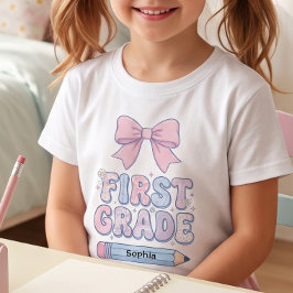 カスタム 小学1年生 初めての学校 ピンク コケット リボン Tシャツ