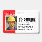 カスタム 建設現場 ID ロゴ QR コード 赤 バッジ (正面)