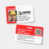 カスタム 建設現場 ID ロゴ QR コード 赤 バッジ (正面&裏面)