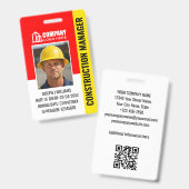 カスタム 建設現場 ID ロゴ QR コード 赤 黒 バッジ (正面＆裏面)