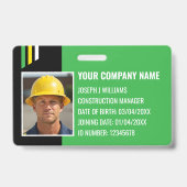 カスタム 建設 ID ワーク QR コード 緑 黒 バッジ (正面)