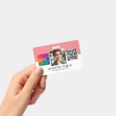 カスタム 従業員写真 ここにビジネス ロゴ QR コード バッジ (手持ち)