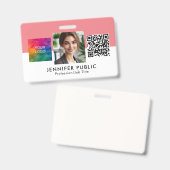 カスタム 従業員写真 ここにビジネス ロゴ QR コード バッジ (正面＆裏面)