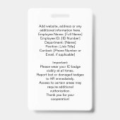 カスタム 従業員写真、ロゴ、名前、大きなテキスト バッジ (裏面)