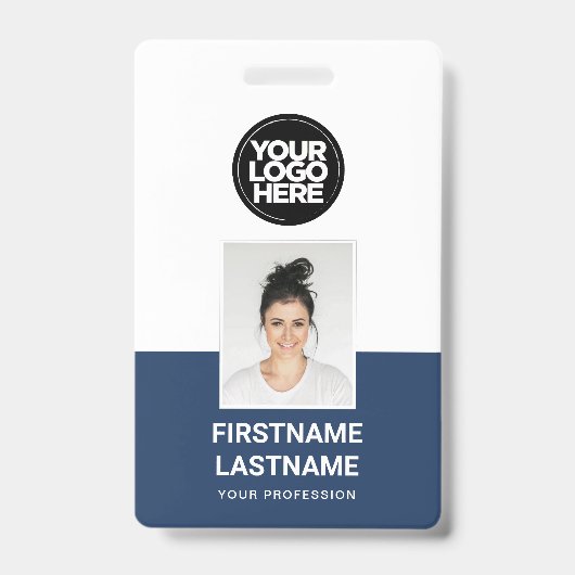 カスタム 従業員写真、ロゴ、名前、大きなテキスト バッジ (正面)