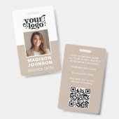 カスタム 従業員写真 会社ロゴ モダン QR バッジ (正面＆裏面)