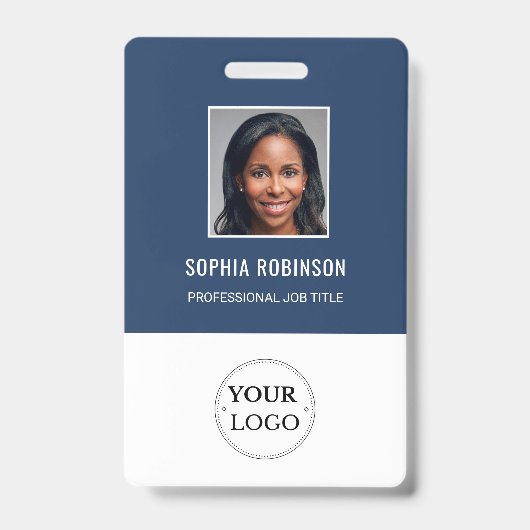 カスタム 従業員写真、名前、ロゴ、バーコード バッジ (正面)