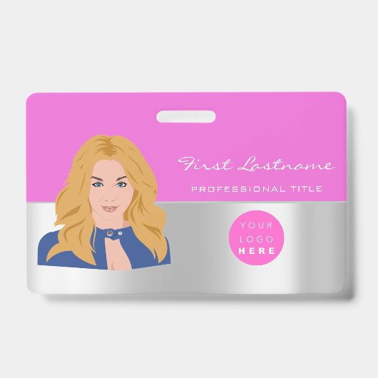 カスタム 従業員 バーコード ロゴ 名前 スキャナー ピンク バッジ (正面)