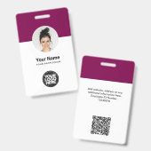 カスタム 従業員 現代 ID カード ワインレッド QR バッジ (正面＆裏面)