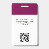カスタム 従業員 現代 ID カード ワインレッド QR バッジ (裏面)