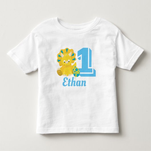 カスタム。 恐竜。 男の子の第1誕生日 トドラーTシャツ (正面)