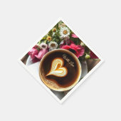 カスタム「愛を込めて」コーヒーカップと赤いポピー スタンダードカクテルナプキン (角)