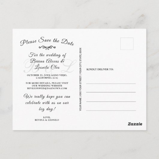 カスタム |日付を保存し、ブラシストロークライトを使用 ポストカード (裏面)