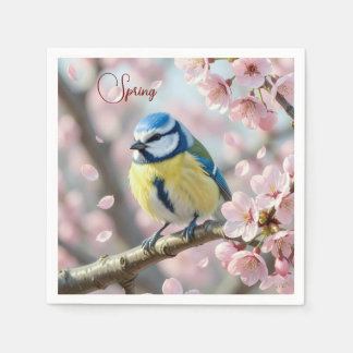 カスタム 春の パーティー 青い鳥 桜の木 スタンダードカクテルナプキン